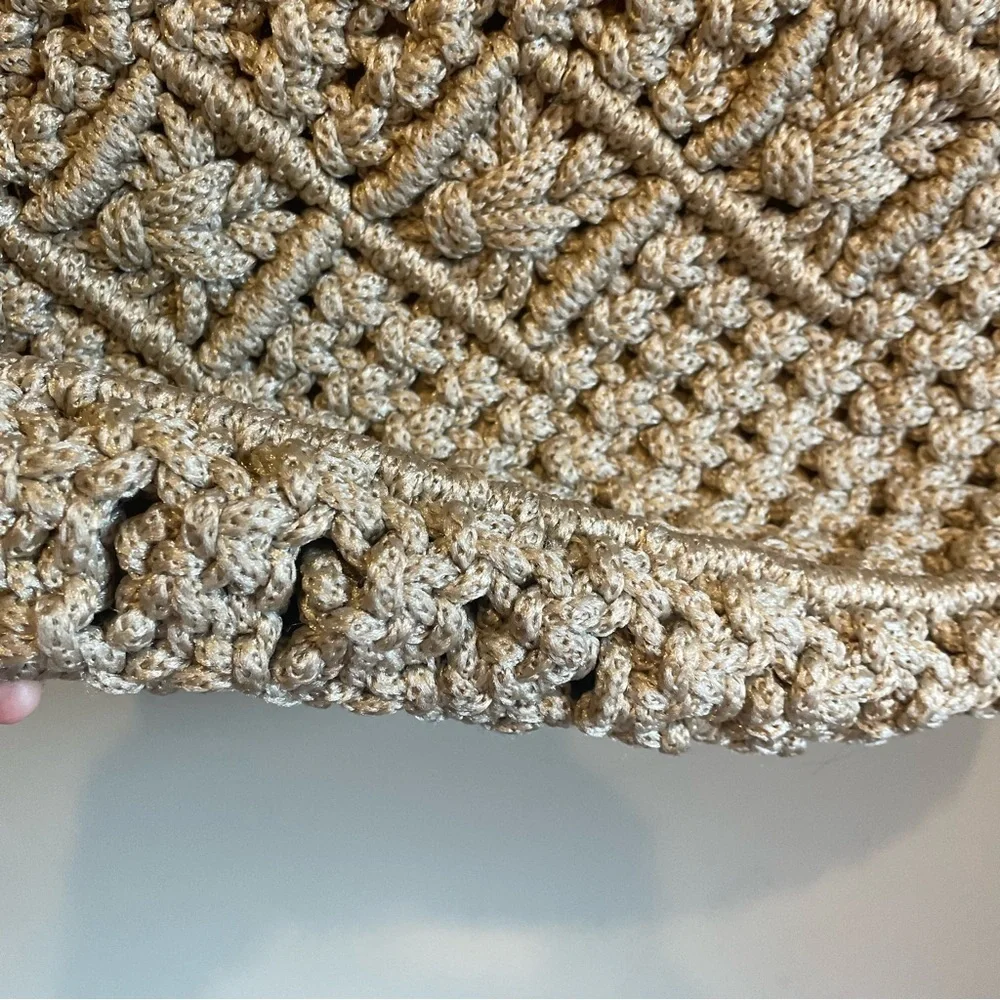 Vintage Macrame Crochet Circle  Handle Handbag